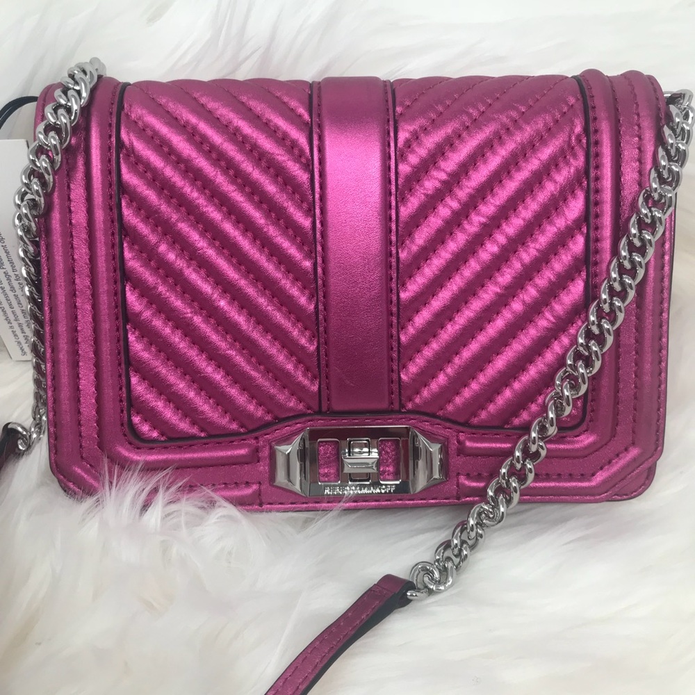 Chevron Quilted Small Love Crossbody Bag Pink NWT